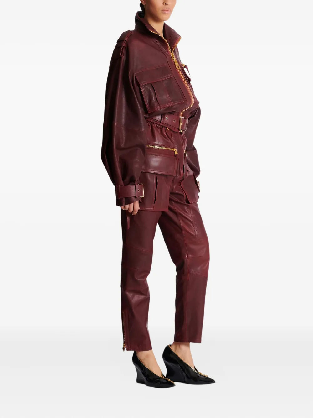 Brown Sheepskin Leather Jacket with Belted Waist