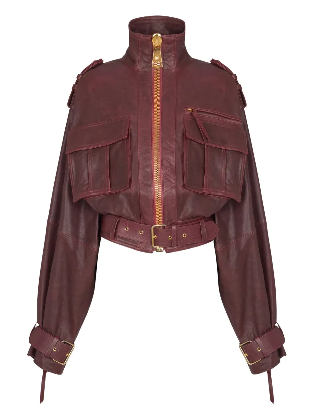 Brown Sheepskin Leather Jacket with Belted Waist