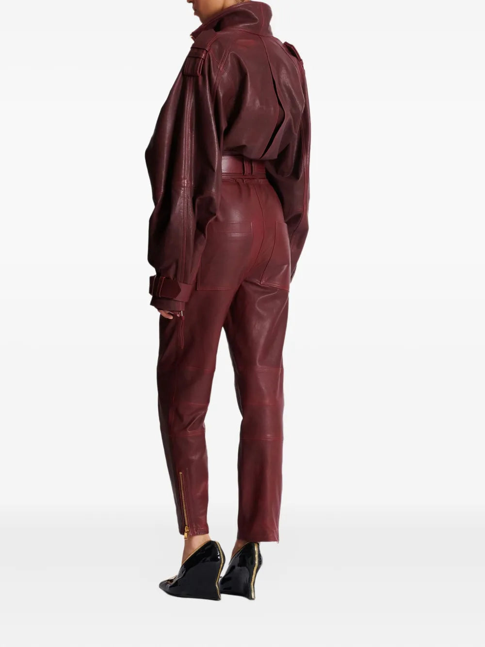 Brown Sheepskin Leather Jacket with Belted Waist