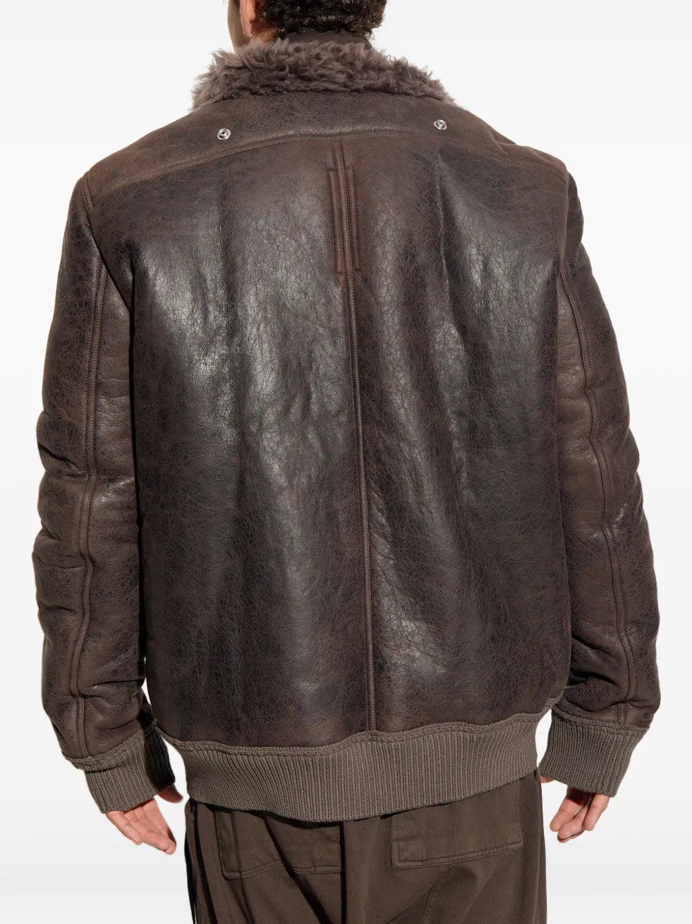 Men’s Shearling Collar Leather Jacket with Front Zip – Classic Winter Outerwear