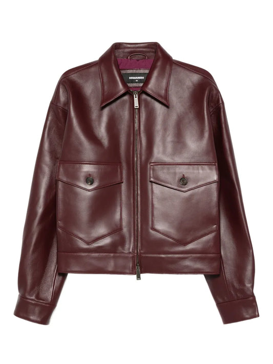 Genuine Leather Utility Jacket with Front Pockets