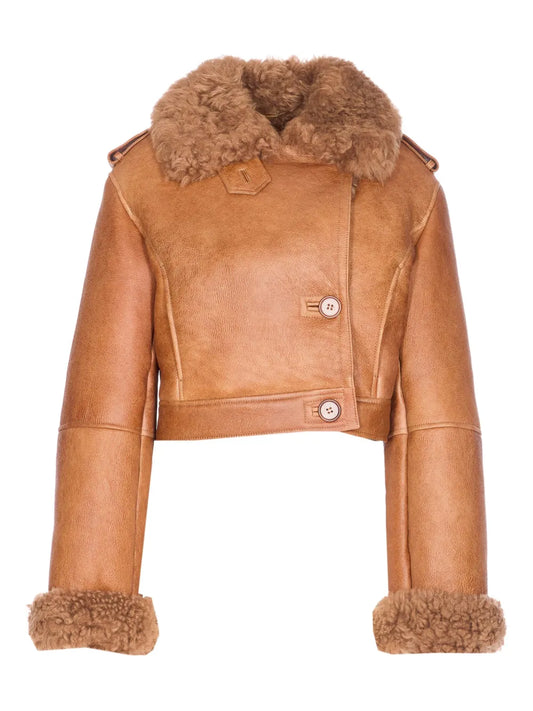 Women’s Shearling-Collared Sheepskin Leather Jacket