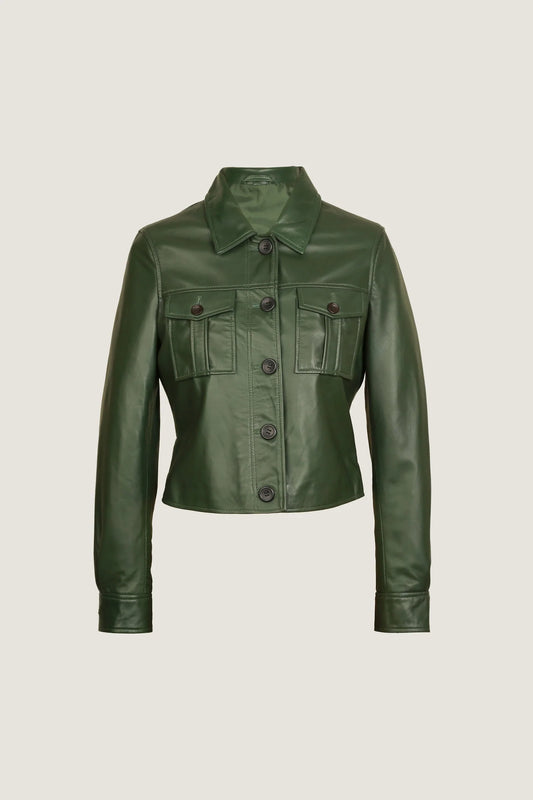 Army green leather jacket for women stylish warm leather jacket for women