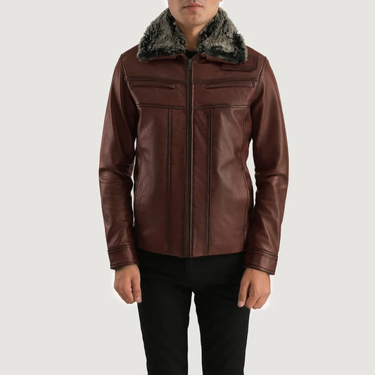 Fur Brown Leather Jacket for men