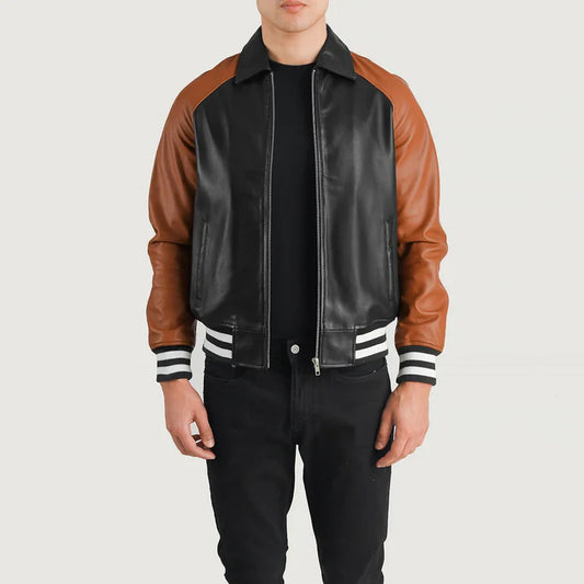 Black and brown varsity Leather jacket