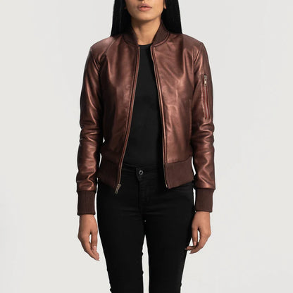Maroon Leather Bomber Jacket for women jacket