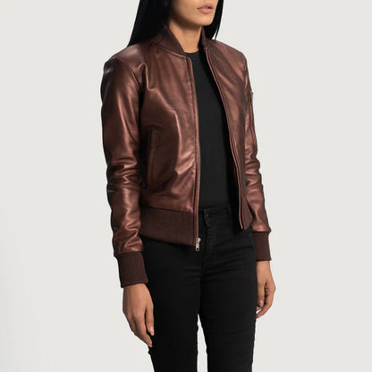 Maroon Leather Bomber Jacket for women jacket