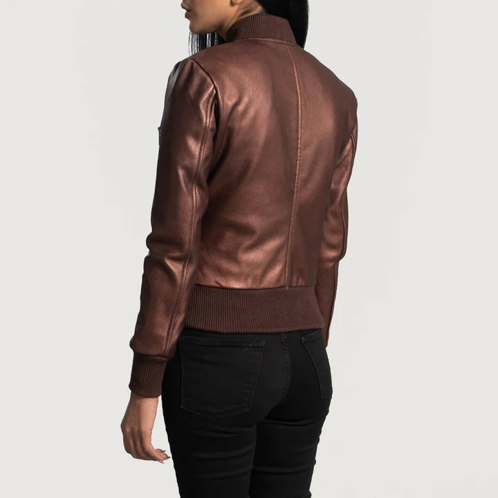 Maroon Leather Bomber Jacket for women jacket