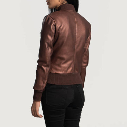 Maroon Leather Bomber Jacket for women jacket