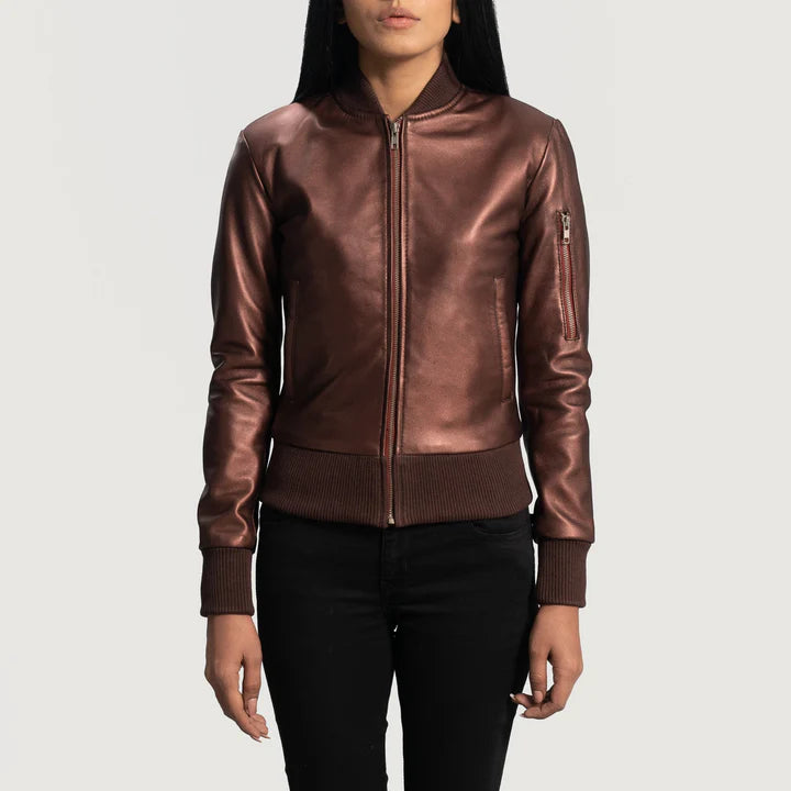 Maroon Leather Bomber Jacket for women jacket