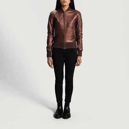 Maroon Leather Bomber Jacket for women jacket