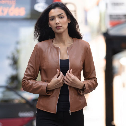 Women's casual leather jacket stylish jacket with long sleeves