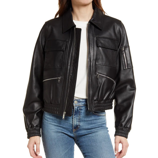 Winter wear leather jacket with long sleeves jacket