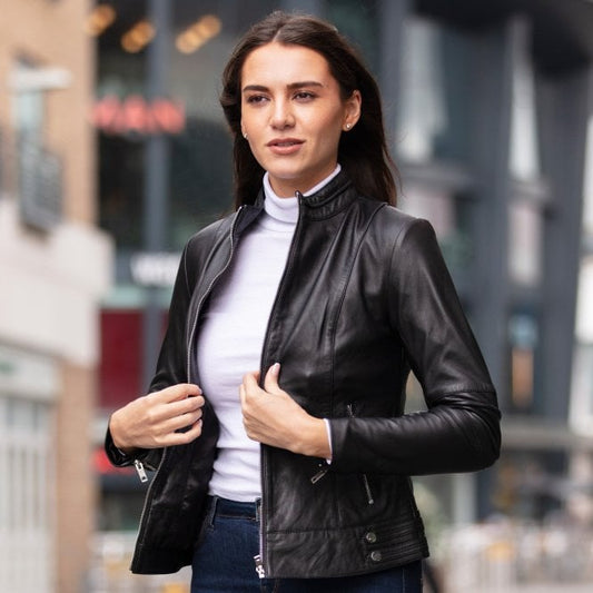 Biker leather jacket genuine classic leather jacket for women